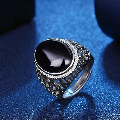 Picture of Fashion Men Male Ring Black Square Signet Ring Charm Rock  Male Jewelry Party Gift Accessories