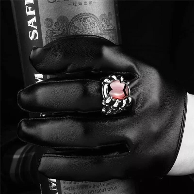 Picture of Stainless Steel Red Natural Stone Men's Finger Ring
