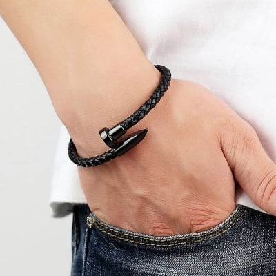 Picture of Lavish indulgent - Stainless Steel Charm Cuff Wristband Bangle with Magnetic Clasp/Leather Bracelet for Men - Sensible - Must Have
