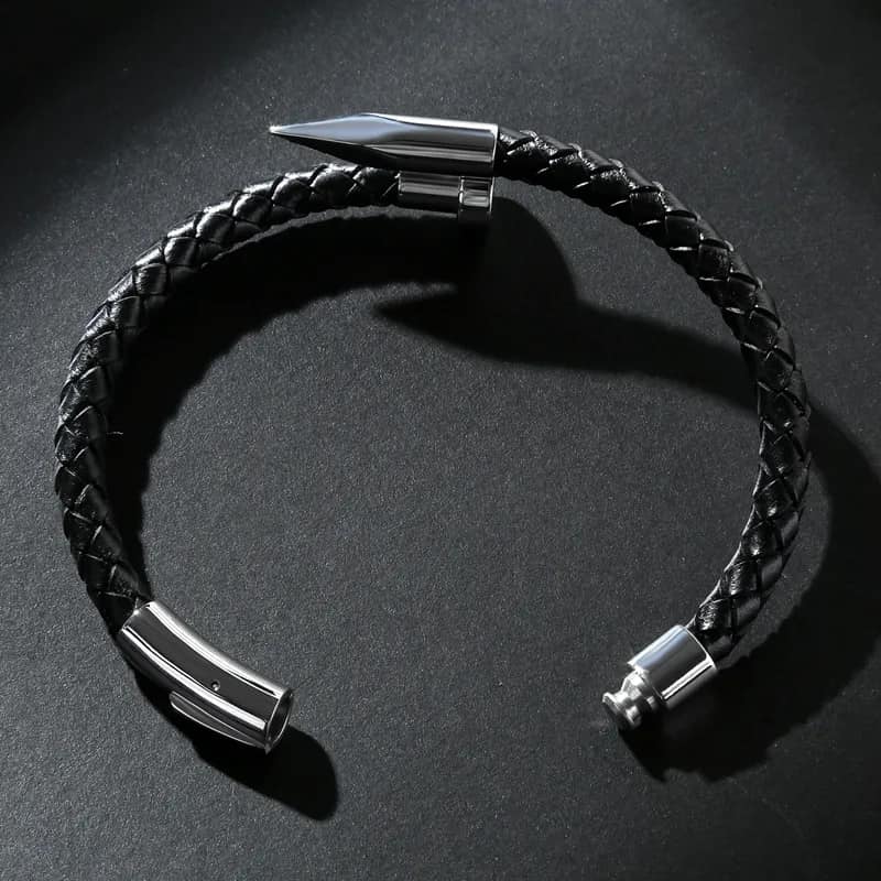 Picture of Stylish Addition - Nail Bracelet Men Titanium Steel Leather Rope Bracelet Magnetic Braided Bracelet - Sustainable Choice