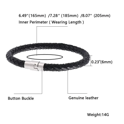 Picture of Premium Quality - Black Braided Leather Bracelet Men Stainless Steel Magnetic Clasp Male Wristband - Trend and Need full