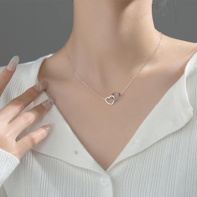 Picture of Trendy New Korean Fashion Cute Heart Shaped Pendant Necklace Chain  For Girls Women