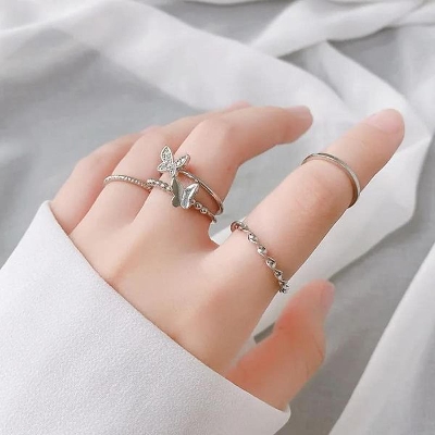 Picture of Korean style butterfly matte set for women silver ring