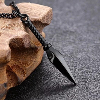 Picture of Hip Hop Punk Rock Men's Design Matte Black Long Necklace with Arrow Pendant Jewelry Chain Necklaces Gift For Men Women/Hot Fashion