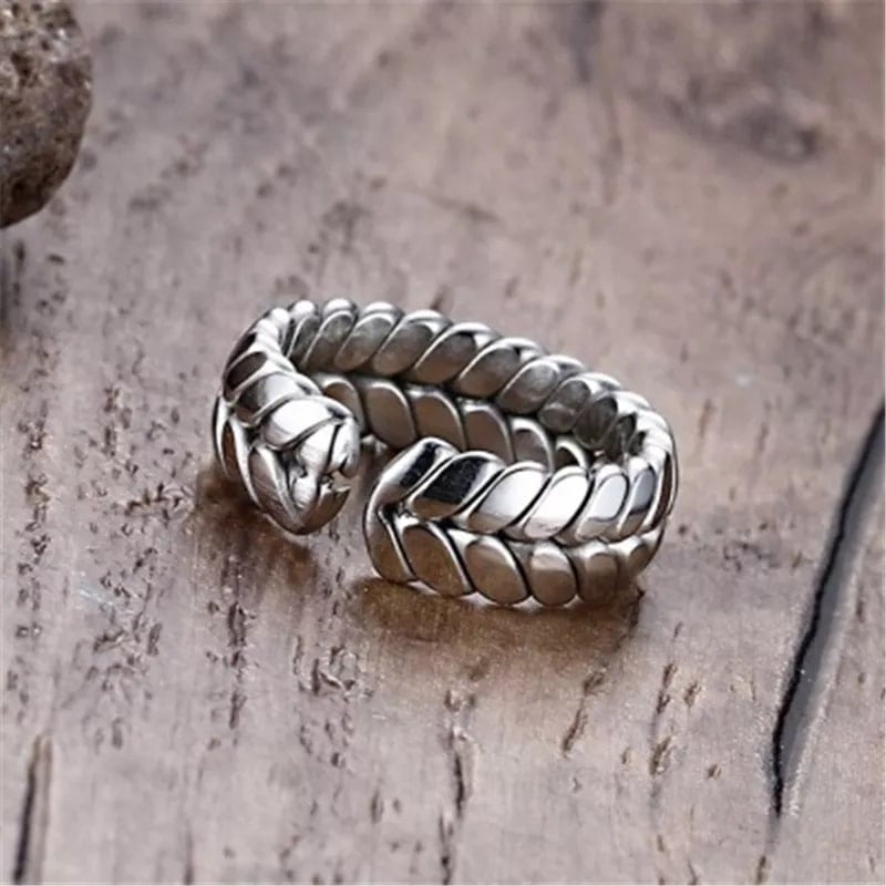 Picture of Stainless Steel Retro Wheat Braided Rings for Men Cool Leaf Finger Rings Boyfriend Gifts Punk Biker Open Rings Male Jewelry