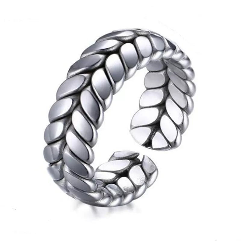 Picture of Stainless Steel Retro Wheat Braided Rings for Men Cool Leaf Finger Rings Boyfriend Gifts Punk Biker Open Rings Male Jewelry