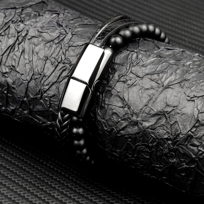 Picture of Versatile -Choice and Remark -Double Layer PU Leather Stainless Steel ID Bracelet- Avant-garde Preferble - Low Hassle and Maintanance