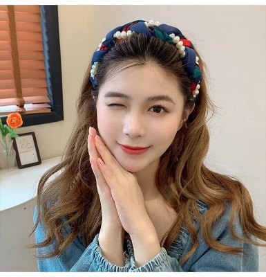 Picture of Cute Blue Pearl Headband Hair Bands For Women