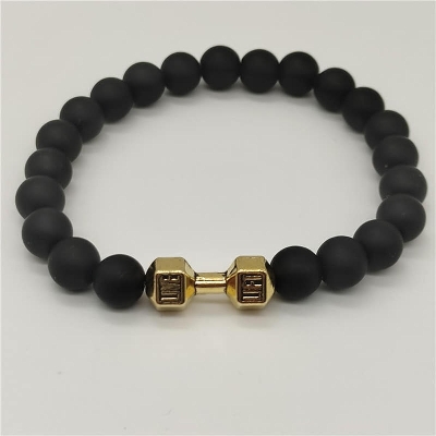 Picture of Custom Experience - Fit Life Black Matte Stone Dumbbell Sports Bracelet for Men - Couture - High-end - Well Inspired & Crafted