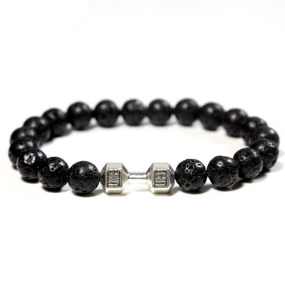 Picture of Refined Taste - Fit Life Black Matte Stone Dumbbell Shape Bracelet Fitness Motivation Gym for Men - Durabilty Assured - Iconic Style