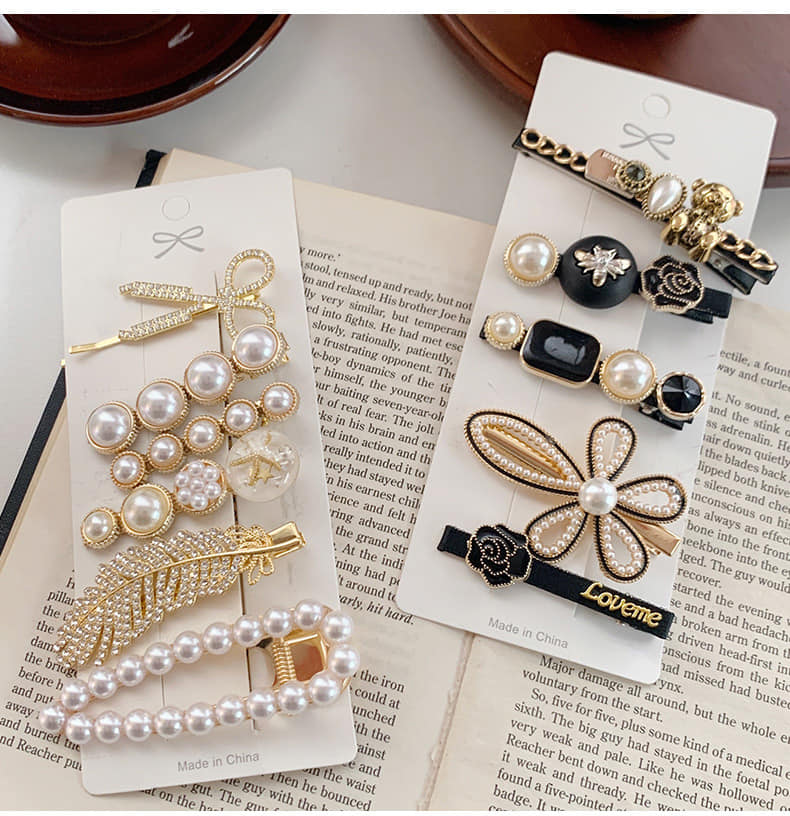 Picture of Athleisure - Avant Grade - Superb Quality - 6pcs Crystal HairClip White Pearl For Women/Girls - Trend and Needful - Well Inspired & Crafted