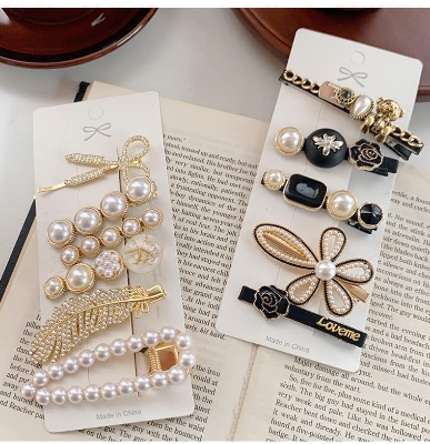 Picture of Athleisure - Avant Grade - Superb Quality - 6pcs Crystal HairClip White Pearl For Women/Girls - Trend and Needful - Well Inspired & Crafted