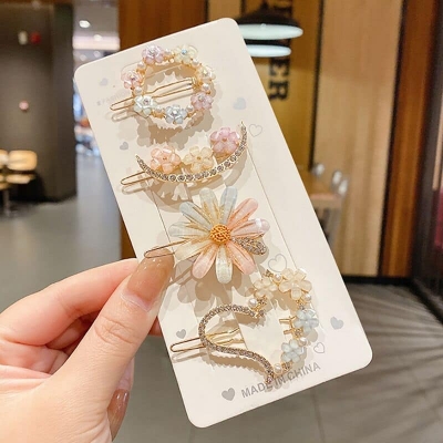 Picture of Understated -Craftsmanship and Trendy -Alloy flower rhinestone sideclip hairclip set For Women/Girls- Progressively Better