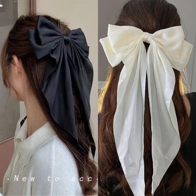 Picture of Korean White Fashion Plaid Butterfly Bow Hairpin Girl Hair Accessories for Women