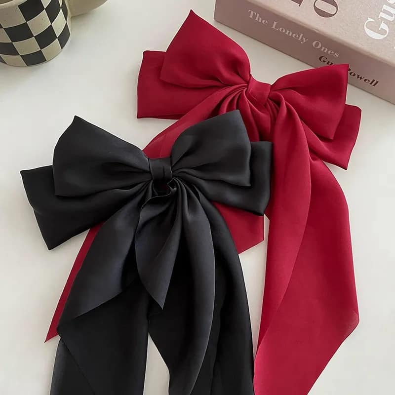Picture of Korean White Fashion Plaid Butterfly Bow Hairpin Girl Hair Accessories for Women