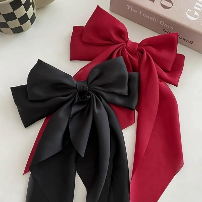 Picture of Korean White Fashion Plaid Butterfly Bow Hairpin Girl Hair Accessories for Women