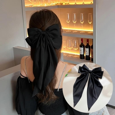 Picture of Korean White Fashion Plaid Butterfly Bow Hairpin Girl Hair Accessories for Women