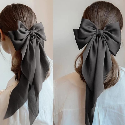 Picture of Korean Large Ribbon Hair Clip Elegant Long Bow Hairpin Style For Womans