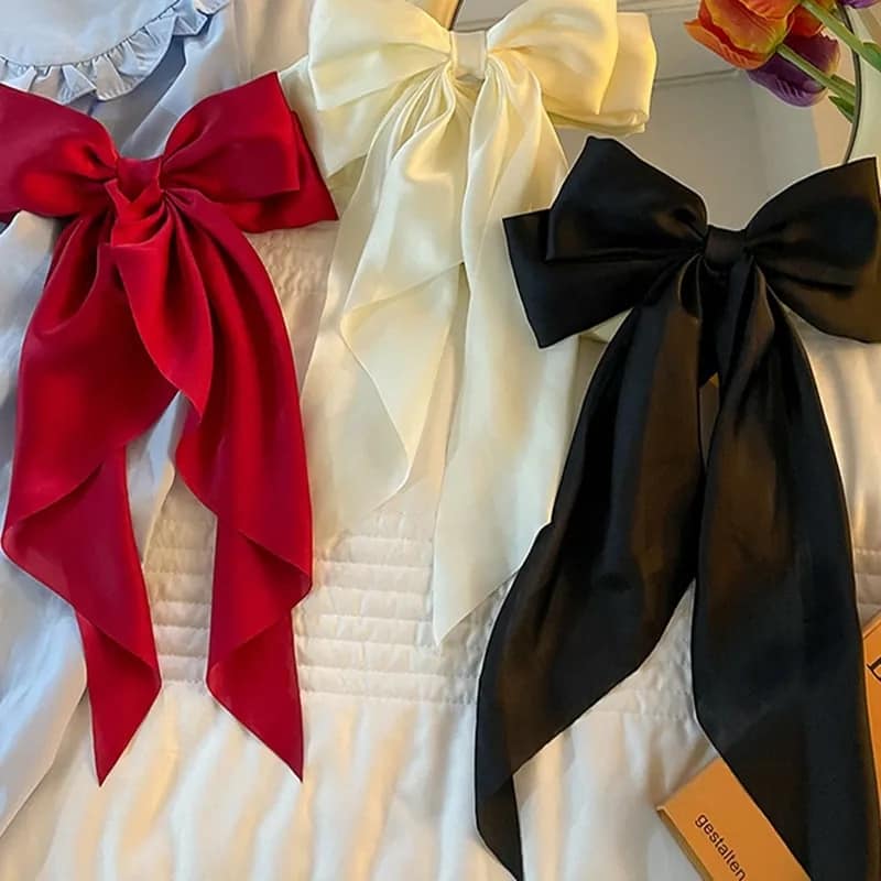 Picture of Korean Large Ribbon Hair Clip Elegant Long Bow Hairpin Style For Womans