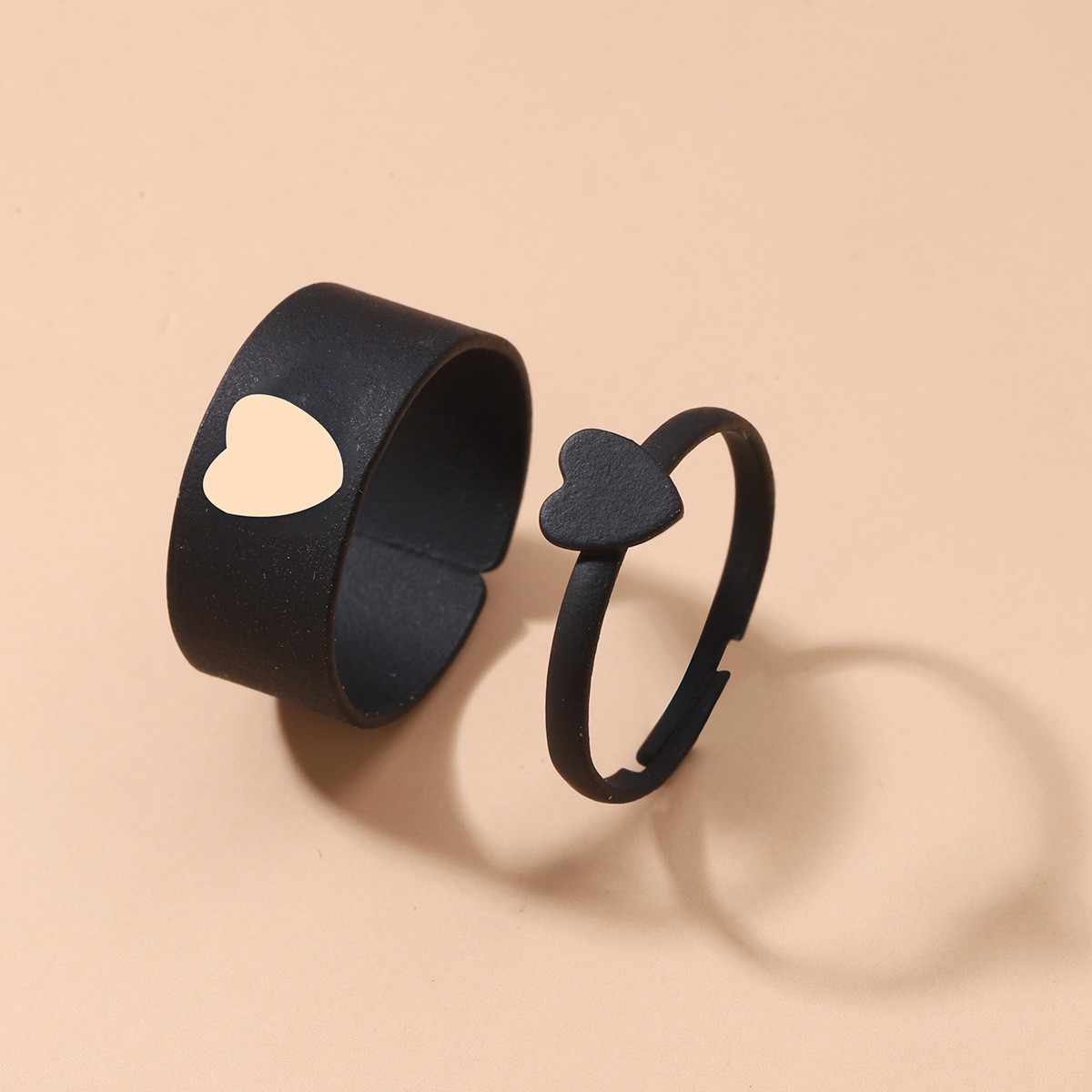 Picture of LOVE King & Queen Couple Ring Set In Titanium Hart Finger Ring Heart/ Attrtive Couple Open Rings