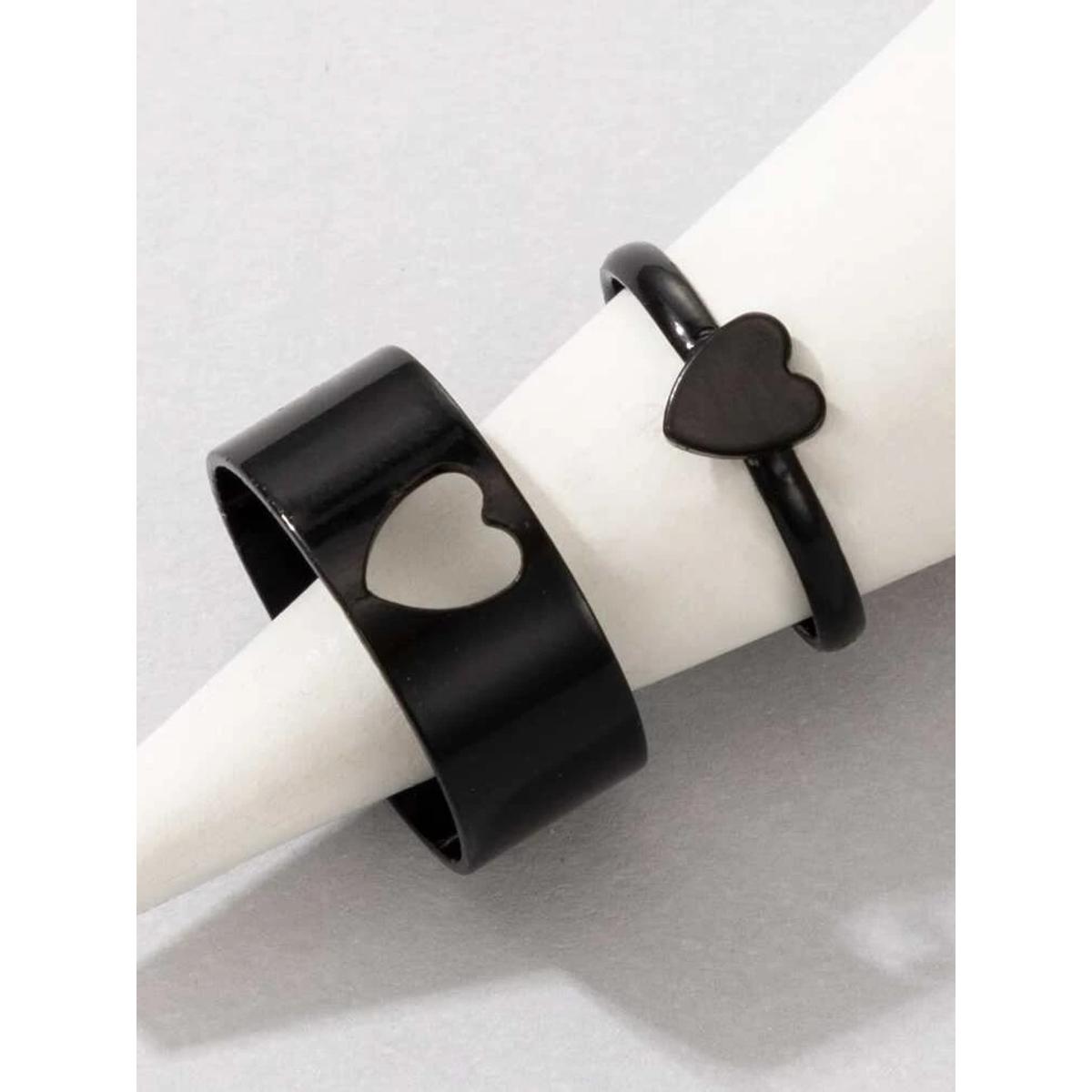 Picture of LOVE King & Queen Couple Ring Set In Titanium Hart Finger Ring Heart/ Attrtive Couple Open Rings
