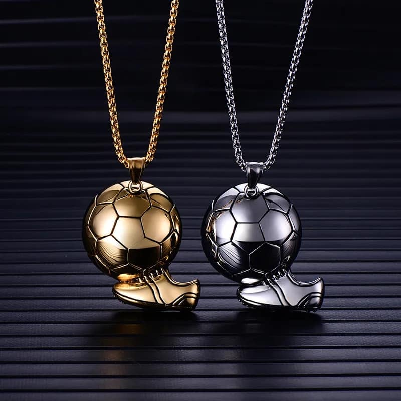 Picture of Fashion Men Gift Hip Hop Sporty Football Chain Soccer Necklace Stainless Steel Necklace