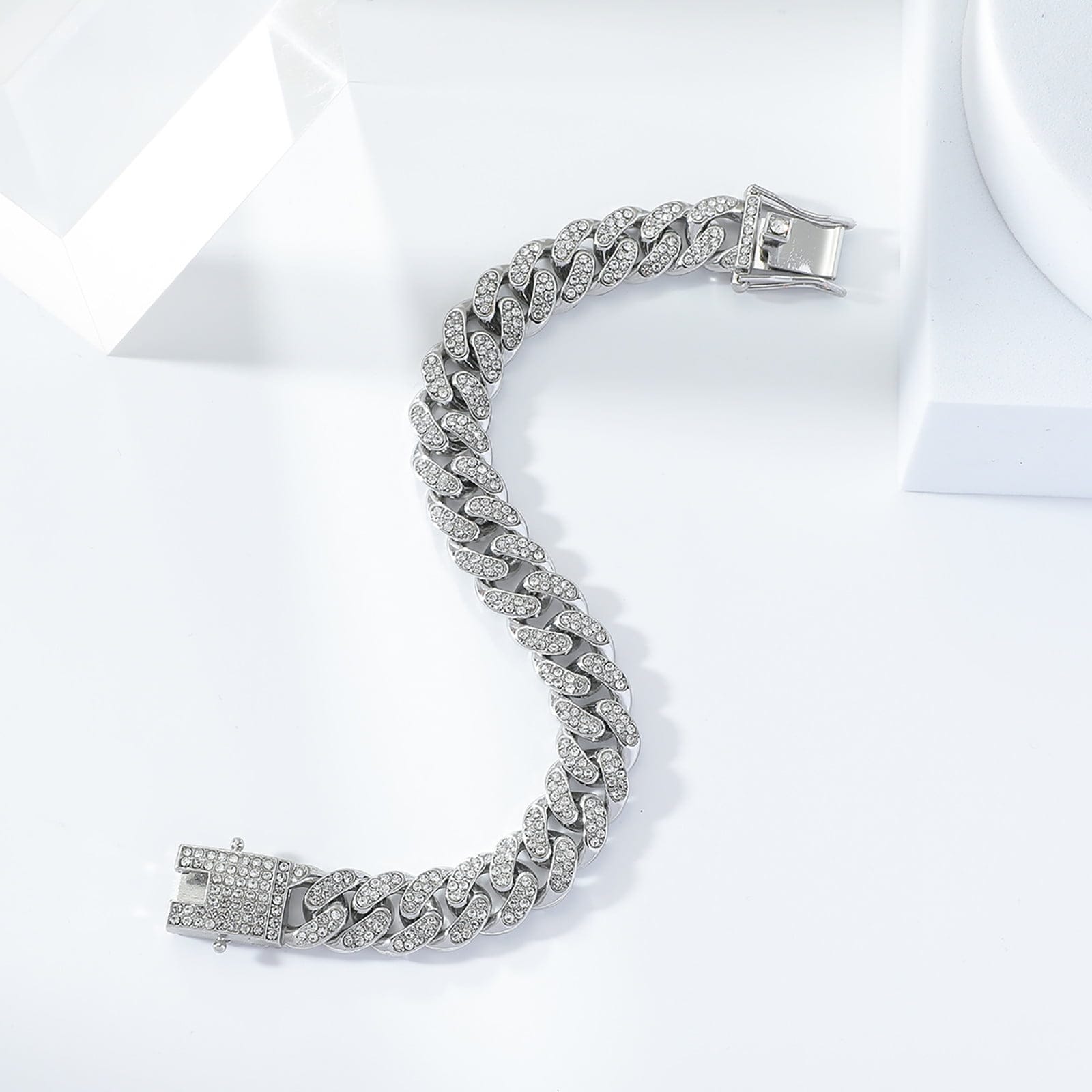 Picture of Superb Versatile -Choice and Remark -Men Cuban Link Chain Bracelet Shiny Rhinestone Inlaid Bangle Jewelry- Avant-garde