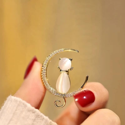 Picture of Fashionable Moon Cat   Brooch Hijab Safety Pin for Women