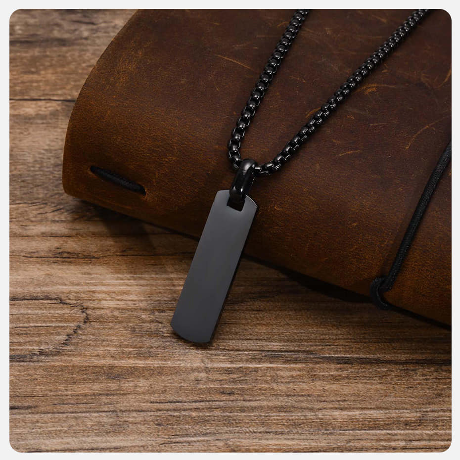 Picture of Bar Pendant Necklace For Men Stainless Steel Box Chain Pendant Men’s Necklace