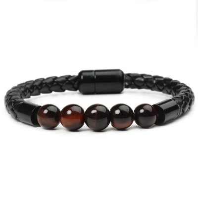 Picture of Men's Stainless Steel Black Button Leather Bracelet for Men