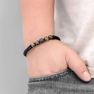 Picture of Black Stainless Steel Magnetic Buckle Tiger's Eye Bracelet Jewellery for Men