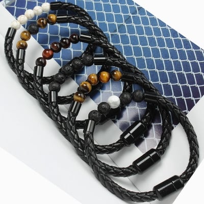 Picture of Black Stainless Steel Magnetic Buckle Tiger's Eye Bracelet Jewellery for Men