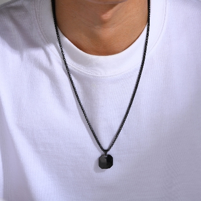 Picture of Waterproof Black  Plated Men Lightning Pendant Necklace Chain  for Men Male Boys Gifts Jewelry
