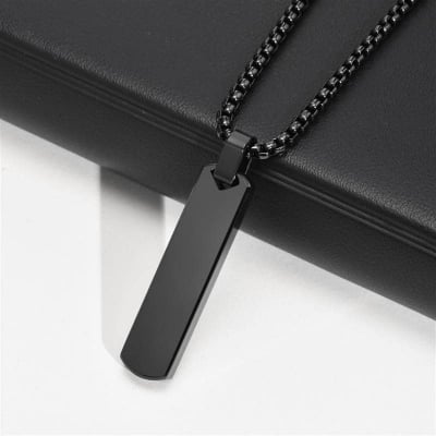 Picture of Stylish  Stainless Steel  Balck Pendant and Bar Necklace Chain For Men