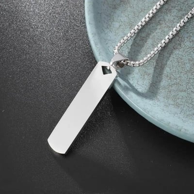 Picture of Fashionable Boys Pendant and Bar Necklace for Men, Stainless Steel Silver