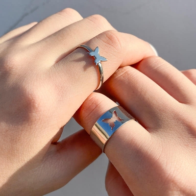 Picture of Butterfly Heart Rings for Women Men Lover Couple Ring Set