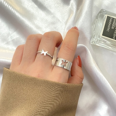 Picture of Butterfly Heart Rings for Women Men Lover Couple Ring Set