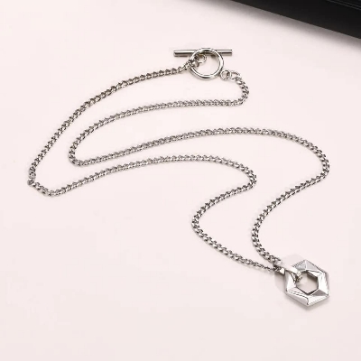 Picture of Simple Style Pendant Male Hexagonal Star Pattern Titanium Steel Pendant Necklace for Men