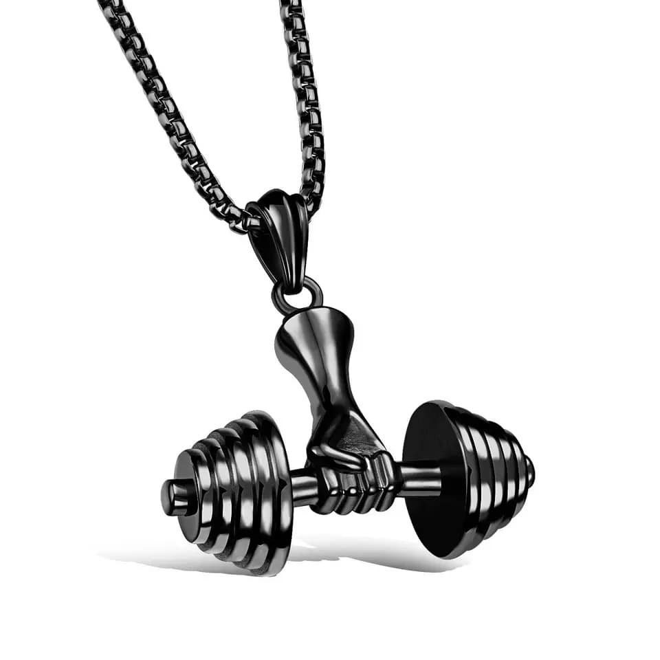 Picture of New Fashionable Dumbbell pendant men Gym Bodybuilding Weight Lifting Jewelry Charm Fitness For Men's Necklace