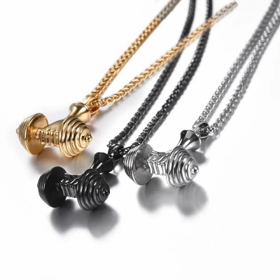 Picture of New Fashionable Dumbbell pendant men Gym Bodybuilding Weight Lifting Jewelry Charm Fitness For Men's Necklace
