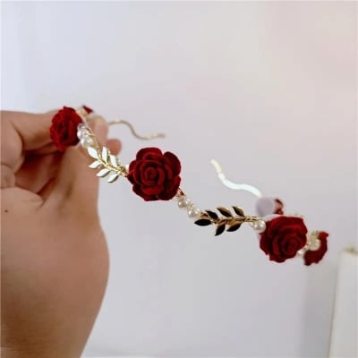 Picture of New Korean Crystal Flower Pearl Headband Beads Sweet Fashion Girl Thin Hair Band Hair Accessories