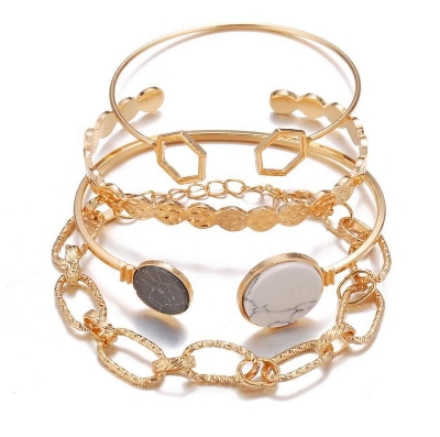 Picture of 4pcs/set Gold Color Link Chain Bracelets For Women Simple Chain Bracelets Fashion- Bracelets For Women