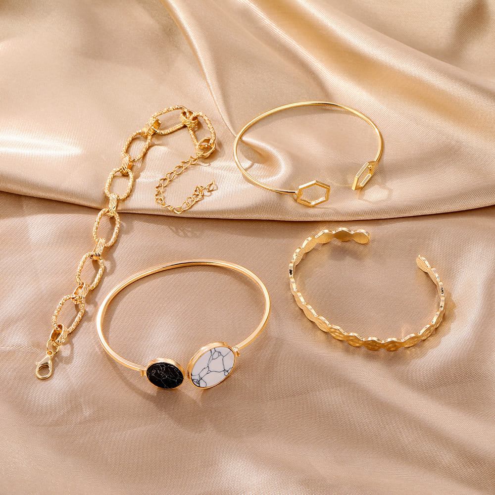 Picture of 4pcs/set Gold Color Link Chain Bracelets For Women Simple Chain Bracelets Fashion- Bracelets For Women