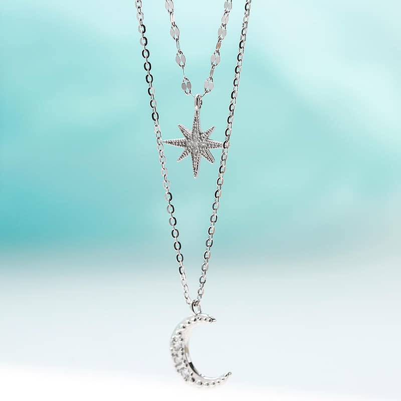 Picture of Double Layer Star Moon Charm Necklace Chain For Women