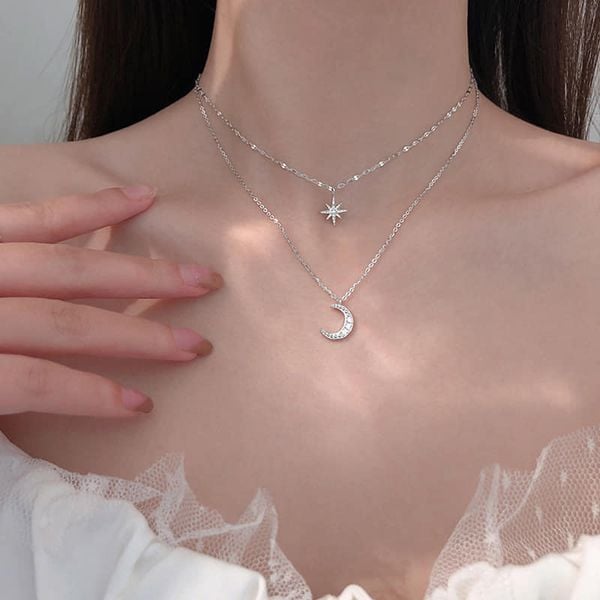 Picture of Double Layer Star Moon Charm Necklace Chain For Women