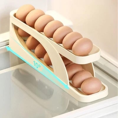 Picture of Double-Layer Egg Dispenser Automatic Roll-Down Egg Storage Rack Slide Egg Carton Refrigerator Egg Basket Kitchen Countertop Egg Holder _Fashionable Point