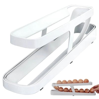 Picture of Double-Layer Egg Dispenser Automatic Roll-Down Egg Storage Rack Slide Egg Carton Refrigerator Egg Basket Kitchen Countertop Egg Holder _Fashionable Point