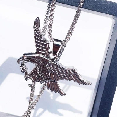 Picture of Stainless Steel Gold Jewelry Eagle Pendant Necklace Eagle Spread Wing Chain For Men