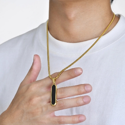 Picture of Bar Pendant Necklace For Men Stainless Steel Box Chain Pendant Men’s Necklace Jewelry