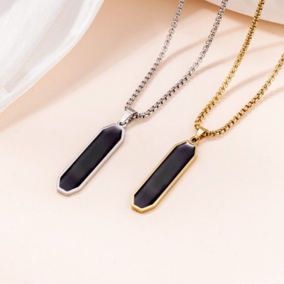 Picture of Pendant Necklace-Stainless Steel Rhombus Slanted Bar Charm-Necklaces  Chain For Men